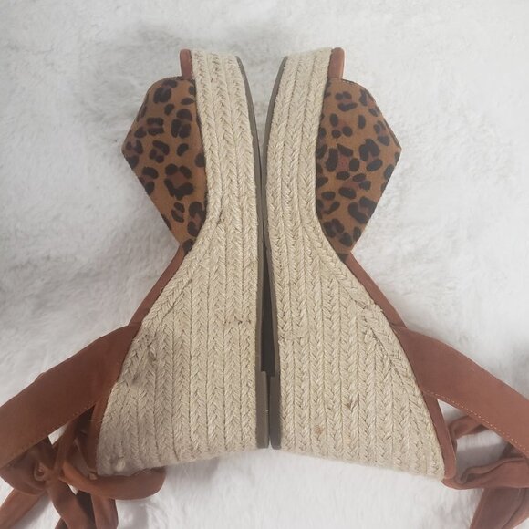 Unbranded Leopard Print Faux Suede Tie Ankle Jute Wedge Sandal Size 10 - Picture 8 of 11